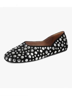NIB Stalov Suede Studded Black Ballet Flats - 9